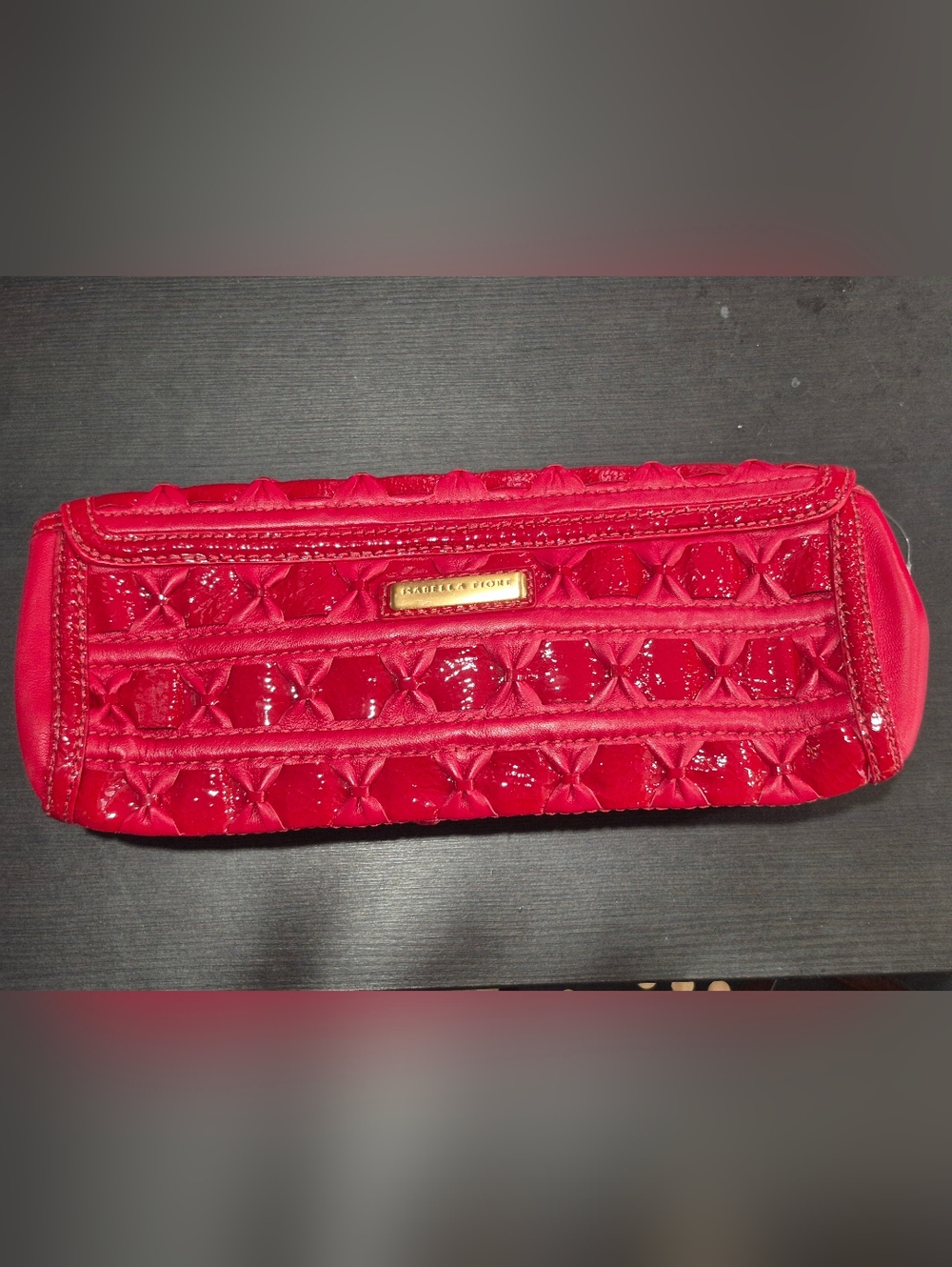 Isabella Fiore Red Quilted Patent Clutch Bag RARE FIND